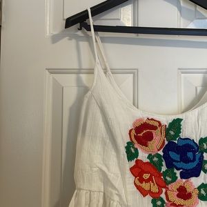 Flower embroidered strappy mini dress